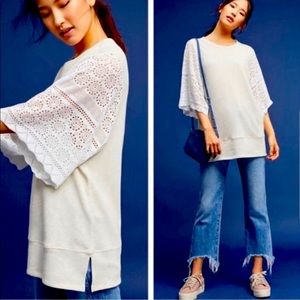 Akemi + Kin cream tunic top with embroidered sleeves